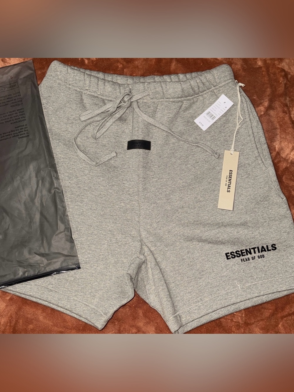 ESSENTIALS Grey Drawstring Athletic Shorts with Logo